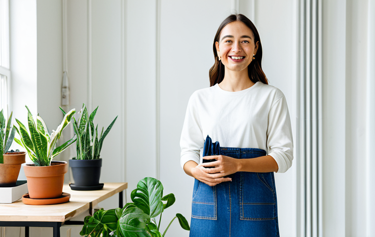 Sustainable Fashion Blogger**

"A professional fashion blogger, fully clothed in a stylish outfit made from organic cotton and recycled denim, standing in a bright, eco-friendly studio. She is smiling confidently while holding a reusable tote bag. Background includes sustainable clothing rack and potted plants. Safe for work, appropriate content, modest clothing, perfect anatomy, natural proportions, professional photography, high quality."

**
