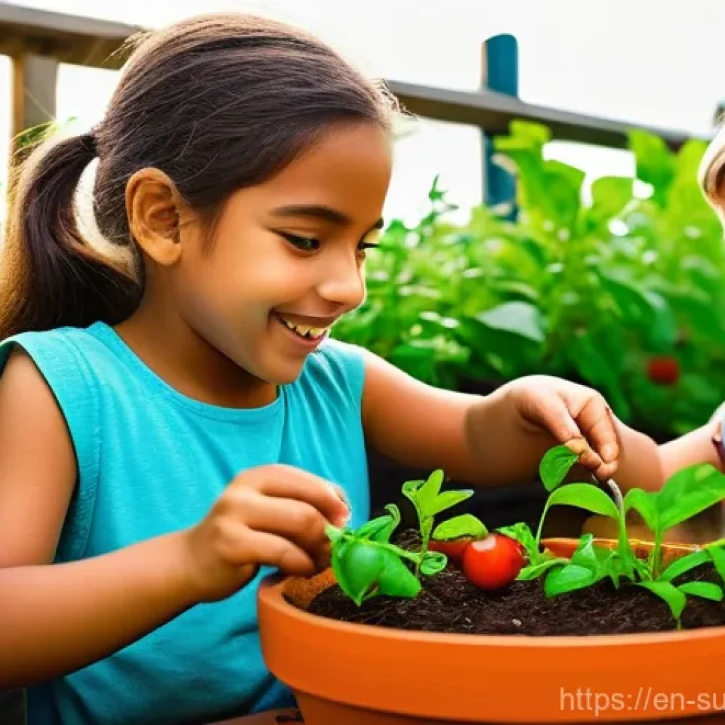 어린이를 위한 생태계 보호 방법 - **Prompt 1: Joyful Container Gardeners**
    A bright, sunny outdoor scene featuring a diverse group...