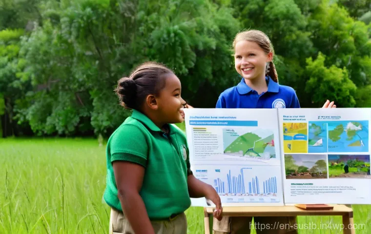 어린이 환경 감시단 조직하기 - **Prompt 1: Young Citizen Scientists at a Stream**
    "A group of diverse children, aged 8-12, are ...