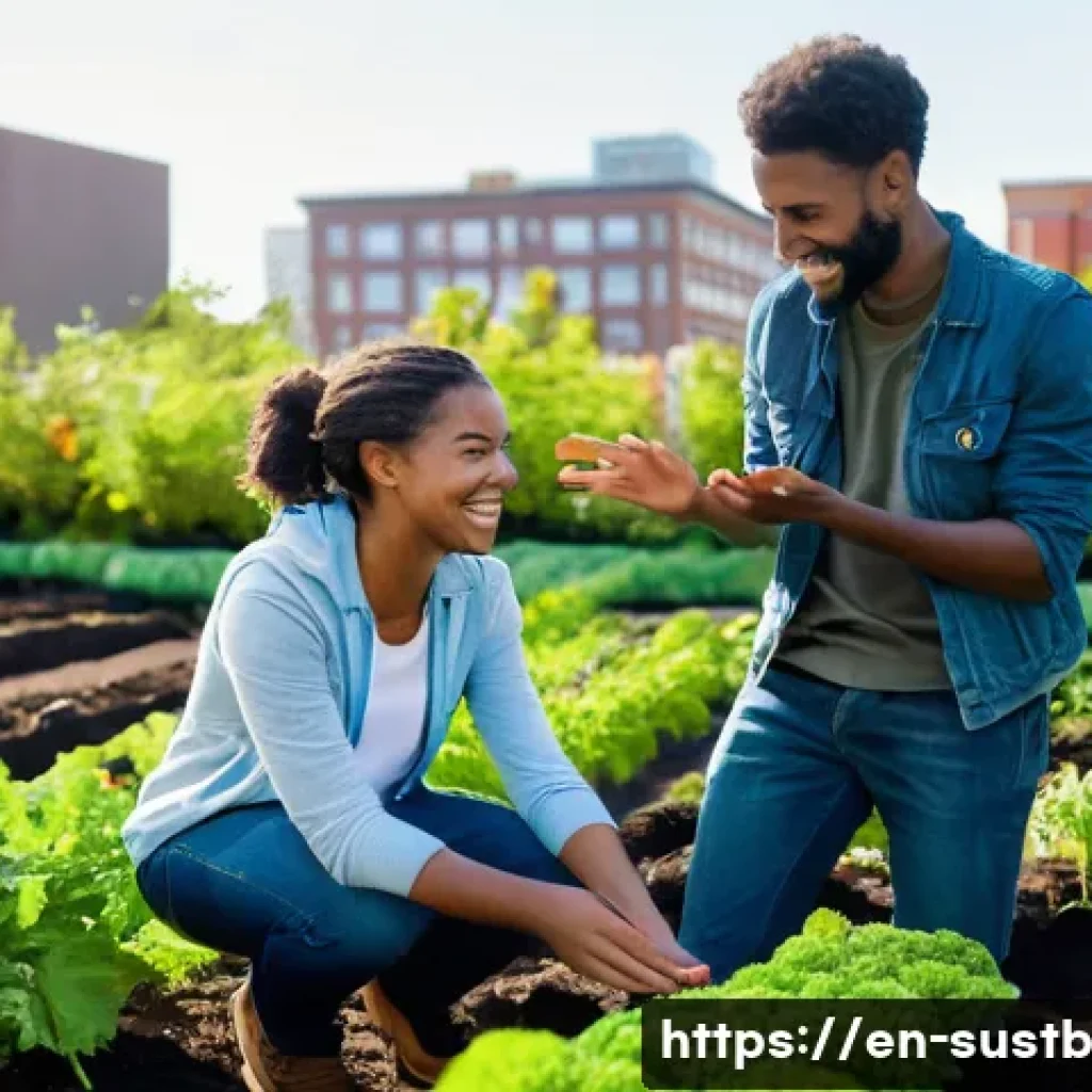 지속가능성 교육을 위한 현장 학습 - **Urban Farm Discovery:** A diverse group of young adults, dressed in practical, casual clothing (su...