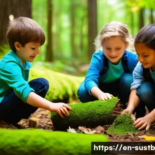 어린이와 자연 체험 학습 - **Prompt:** A group of diverse children (ages 7-10, mixed genders) are fully engrossed in building a...