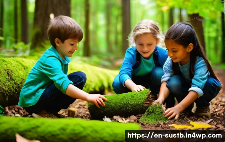 어린이와 자연 체험 학습 - **Prompt:** A group of diverse children (ages 7-10, mixed genders) are fully engrossed in building a...