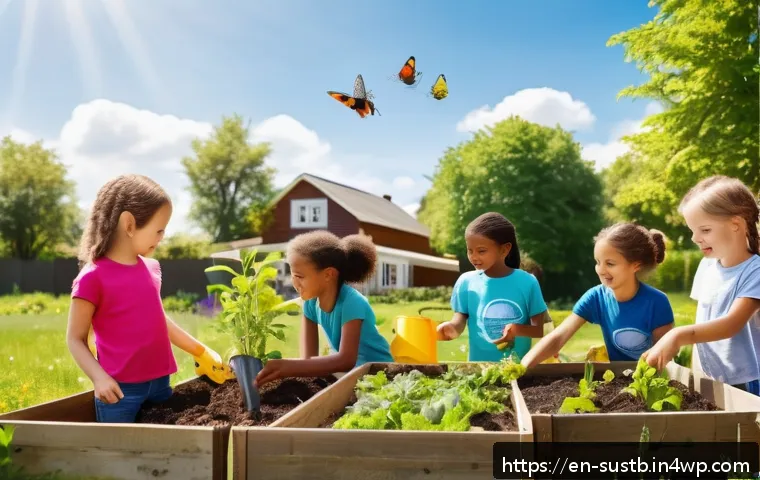 지속가능한 미래를 위한 어린이 역할 - A diverse group of children aged 8-12 wearing casual clothes and eco-friendly themed t-shirts, activ...