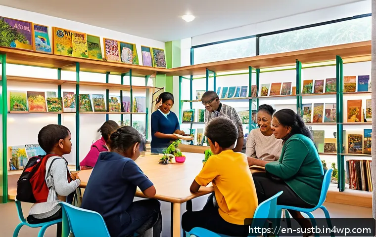 지속 가능한 교육의 사회적 영향 - A vibrant community center bustling with diverse people of all ages engaged in lifelong learning act...